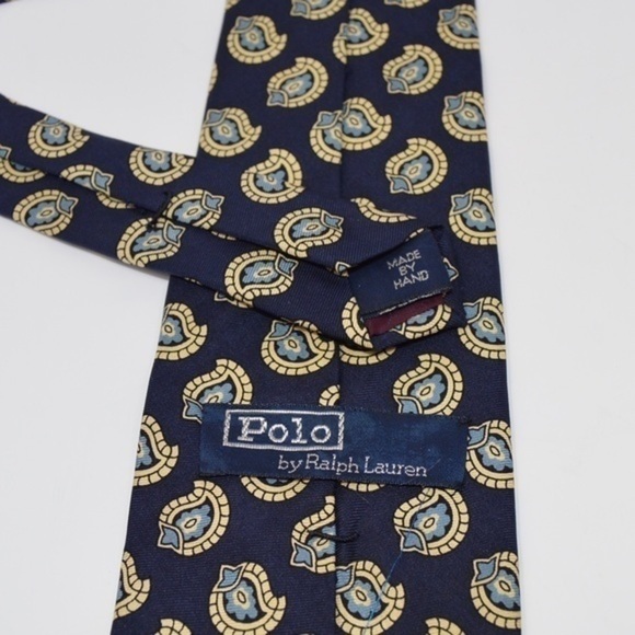 Polo Ralph Lauren Men’s Silk Tie – Navy Blue with Paisley Shield Pattern - Picture 3 of 7